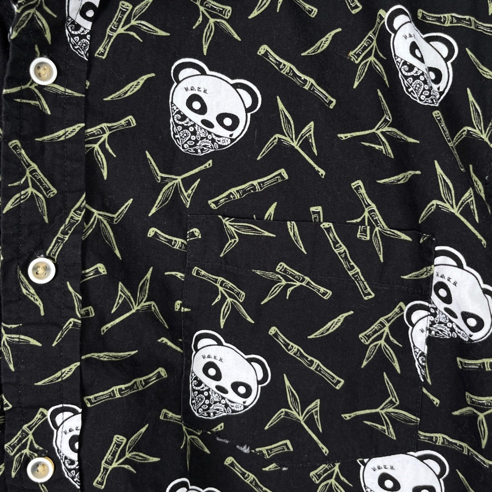 VSTR Mens Indie Sleeze Button Down Shirt  L Panda Bandana Bamboo Black Large AOP - Picture 4 of 7